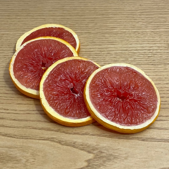 Vtg Realistic Rubber 4 Pink Grapefruit Slices Faux Fruit Citrus Decor Prop MCM - Picture 1 of 4